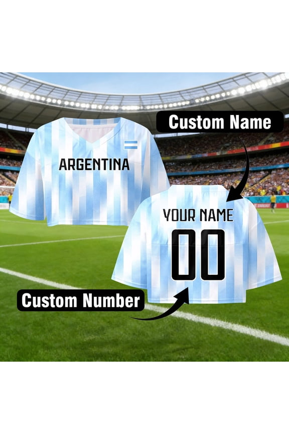 Argentina Shirt for Women Y2k Baby Tee Slim Fit Ringer T-Shirt Retro Argentina Soccer Jersey Crop Top 2026 Summer Going Out Tops Light Blue XXL