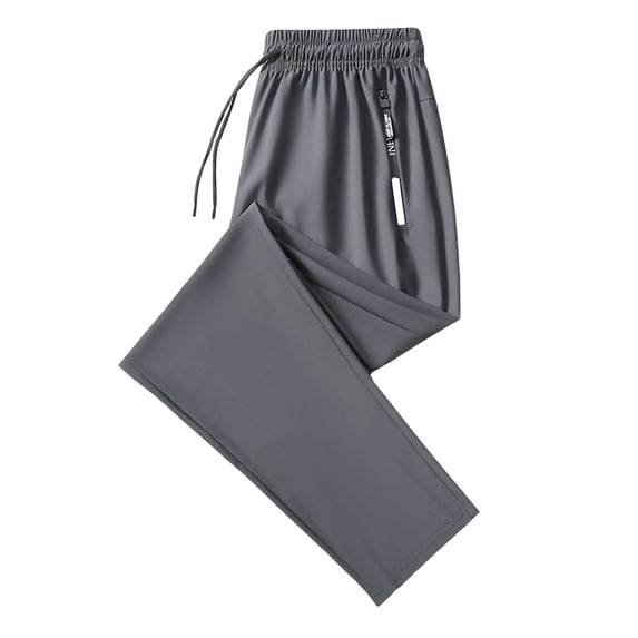 HOWPAY Athletic Pants for Women Loose Fit Elastic Waist Drawstring Open Bottom Straight Leg Trousers with Zipper Pockets Casual Running Pants Grey XL
