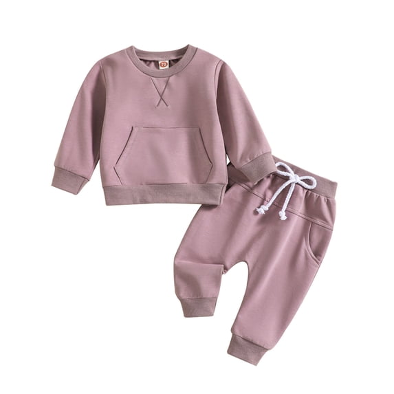 HOWPAY Baby Boy Outfits Set Solid Color Long Sleeve Sweatshirt Pullover Tops and Joggers Pants Sweatsuits Fall Winter Clothes 2 Piece Tracksuit Purple