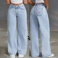 thumbnail image 1 of HOWPAY Baggy Jeans Girls Bowknot Embroidery Straight Leg Boyfriend Denim Pants with Pockets High Waisted Strechy Casual Streetwear Light Blue, 1 of 6