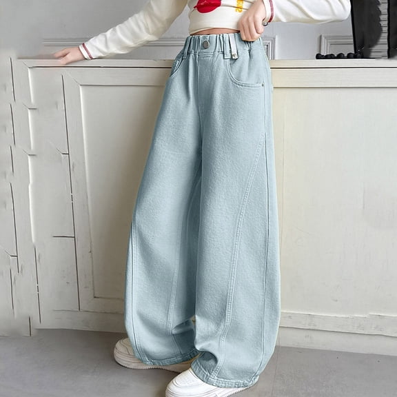HOWPAY Baggy Jeans for Girls Solid Color High Waist Straight Leg Denim Pants Lightweight Relaxed Fit Comfy Casual Pull on Summer Clothes Black