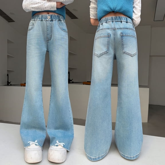 HOWPAY Baggy Jeans for Girls Solid Color Straight Leg High Waist Pull on Flare Denim Pants Loose Fit Lightweight Stretchy Summer Clothes Purple