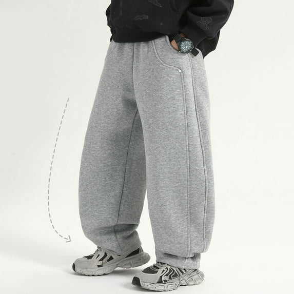HOWPAY Baggy Sweatpants Boys Open Bottom Wide Leg Elastic Waist Drawstring Lounge Pants with Pockets Solid Color Athletic Sweat Pants Grey