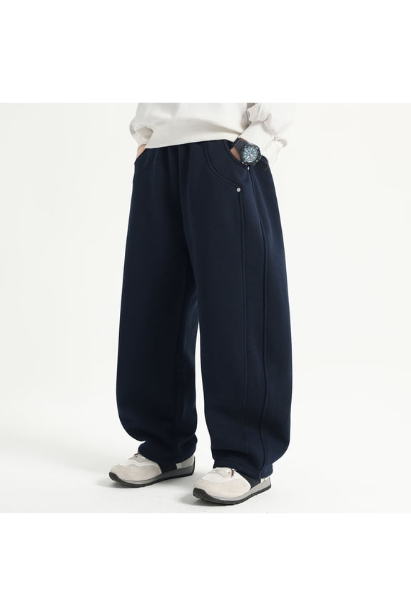 Baggy Sweatpants Boys Open Bottom Wide Leg Elastic Waist Drawstring Lounge Pants with Pockets Solid Color Athletic Sweat Pants Navy