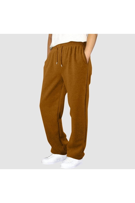 Baggy Sweatpants Boys Straight Leg Casual Sweat Pants Drawstring Athletic Workout Jogger with Pockets Solid Color Loose Fit Track Pants Brown