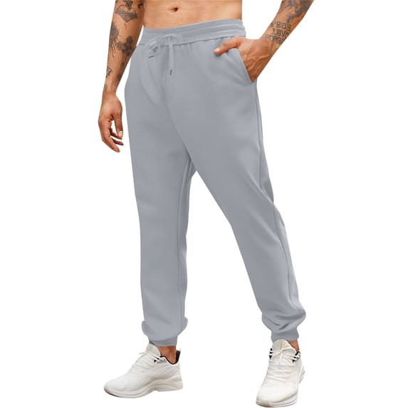 HOWPAY Baggy Sweatpants for Men Solid Color Straight Leg Casual Loose Fit Jogger Pants with Pockets and Drawstring Lightweight Sweat Pants Grey XL