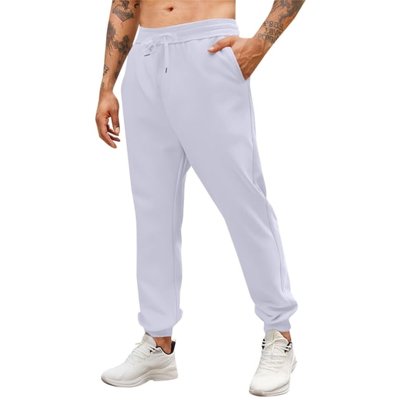 HOWPAY Baggy Sweatpants for Men Solid Color Straight Leg Casual Loose Fit Jogger Pants with Pockets and Drawstring Lightweight Sweat Pants White S