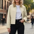 thumbnail image 1 of HOWPAY Barn Jackets for Women Zip up Cropped Lapel Collar Long Sleeve Coats with Pockets Vintage Solid Color Casual Outerwear Fall Winter Clothes Beige L, 1 of 3