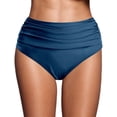 thumbnail image 1 of HOWPAY Bikini Bottoms Women High Waisted Stretchy Tummy Control Basic Swim Briefs Full Coverage Causal Solid Color Beach Pool Swimsuit Bottoms Dark Blue L, 1 of 5