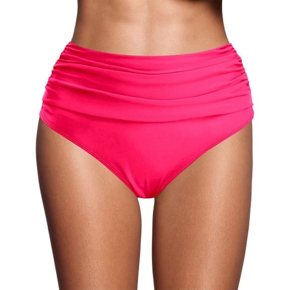 HOWPAY Bikini Bottoms Women High Waisted Stretchy Tummy Control Basic Swim Briefs Full Coverage Causal Solid Color Beach Pool Swimsuit Bottoms Watermelon Red M