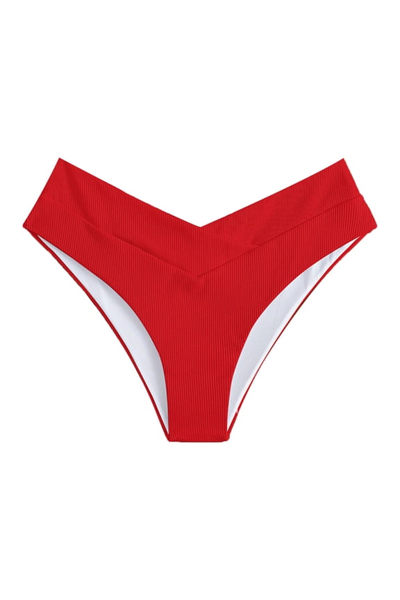 Bikini Bottoms Women Moderate Coverage High Cut Tummy Control Basic Swim Shorts Mid Waisted Solid Color Beach Pool Bathing Suit Bottoms Red M