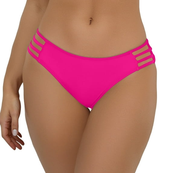 HOWPAY Bikini Bottoms Women Tummy Control Basic Swim Briefs Moderate Coverage High Cut Mid Waisted Solid Color Beach Pool Bathing Suit Bottoms Hot Pink M