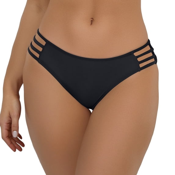 HOWPAY Bikini Bottoms Women Tummy Control Basic Swim Briefs Moderate Coverage High Cut Mid Waisted Solid Color Beach Pool Swimsuit Bottoms Black L