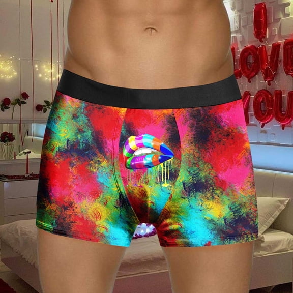 HOWPAY Boxers Briefs For Men Novelty Pattern Graphic Shorts Stretchy Breathable Valentine's Day Gifts Soft Loose Everyday Wear Underwear Orange L