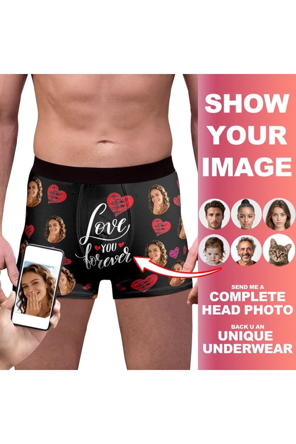 Boxers Briefs for Men Customized Funny Underwear Personalized Briefs Valentine's Day Gifts Breathable Stretchy Soft Comfort Underpants Black XXXXXL