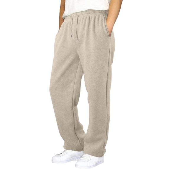 HOWPAY Boys Sweatpants Baggy Elastic Waist Drawstring Solid Color Workout Casual Joggers Open Bottom Wide Leg Pants with Pockets Sweat Pants Beige