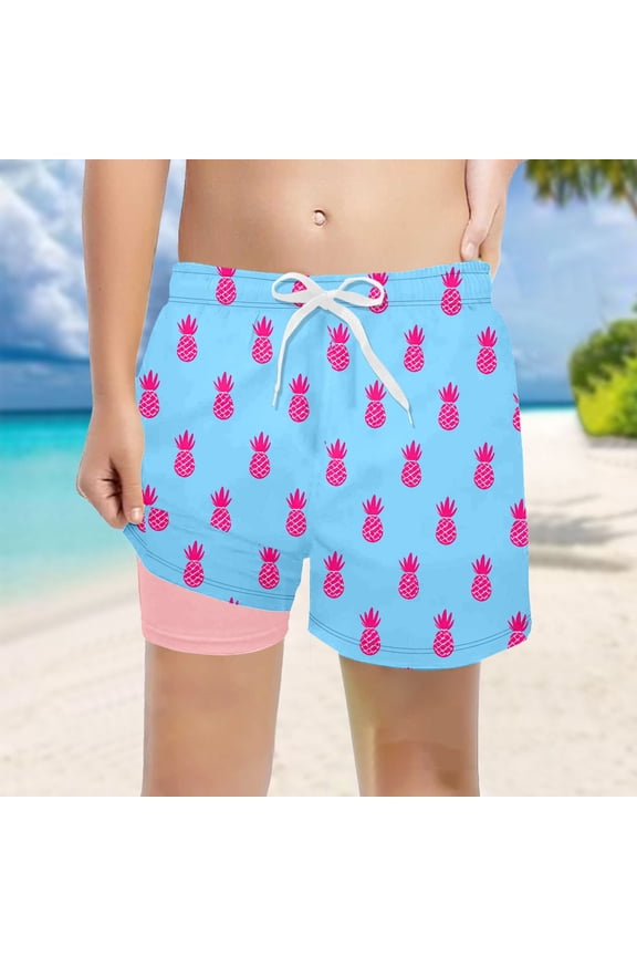 Boys Swim Trunks Quick Dry Elastic Waist Beach Shorts with Compression Liner Breathable Lightweight Stretch Athletic Swimwear Sky Blue