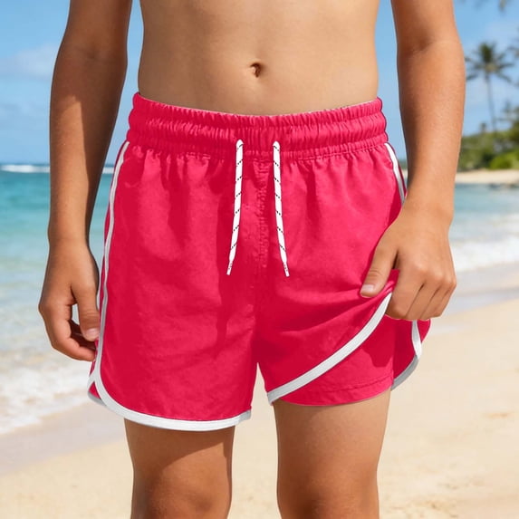HOWPAY Boys Swim Trunks Quick Dry Elastic Waist Swim Shorts with Compression Liner Lightweight Breathable Stretch Casual Swim Bottom Hot Pink