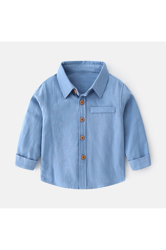 Boys T Shirts Solid Color Long Sleeve Button down Shirts Basic Loose Fit Lightweight Soft Tee Tops Casual Vacation Summer Clothes Blue
