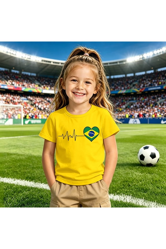 Brazil Soccer Shirt for Boys Brazil Soccer Jersey Kids Performance Short Sleeve Crew Neck Tee Shirts Yellow 7-8 Years
