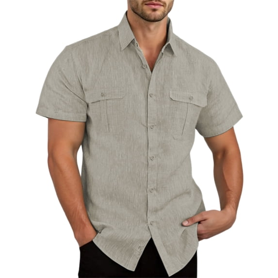 HOWPAY Button down Shirt Men Short Sleeve Summer Solid Color Holiday Beach Tops Casual Regular Fit Oversized Comfy Clothes Coffee XL