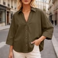 thumbnail image 1 of HOWPAY Button down Shirts for Women Long Sleeve Solid Color Basic Collared Blouses Oversized Stretch Loose Dressy Casual Fall Clothes Army Green L, 1 of 4