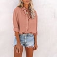 thumbnail image 1 of HOWPAY Button down Shirts for Women Long Sleeve Solid Color Basic Collared Blouses Tops Oversized Stretch Loose Dressy Casual Fall Clothes Pink XXXL, 1 of 6