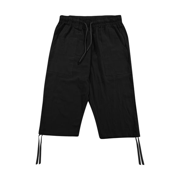 HOWPAY Capris Pants for Men Loose Fit Wide Leg Baggy Pants with Pockets Drawstring Elastic Waist Solid Color Casual Lightweight Beach Yoga Pants Black XXXL