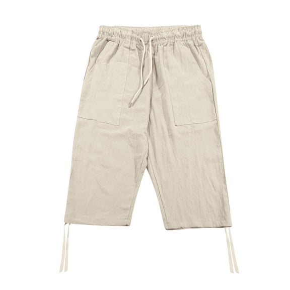 HOWPAY Capris Pants for Men Loose Fit Wide Leg Baggy Pants with Pockets Drawstring Elastic Waist Solid Color Casual Lightweight Beach Yoga Pants Khaki M