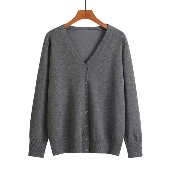 HOWPAY Cardigan Sweaters for Women Oversized Long Sleeve Solid Color Casual Jacket Classic Button up V Neck Soft Y2K Fall Clothes Dark Gray XXXL