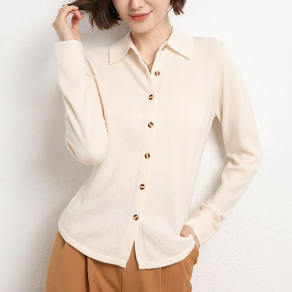 HOWPAY Cardigan Sweaters for Women Oversized Solid Color Button up Long Sleeve Casual Jacket Classic Crew Neck Soft Y2K Fall Clothes White S