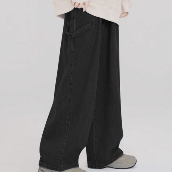 HOWPAY Cargo Jeans for Women Wide Leg High Waisted Loose Stretchy Denim Pants with Pockets Casual Boyfriend Vintage Comfort Baggy Jeans Grey XL