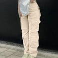thumbnail image 1 of HOWPAY Cargo Jeans for Women Wide Leg High Waisted Stretchy Loose Denim Pants with Pockets Boyfriend Casual Streetwear Baggy Pants Beige L, 1 of 9