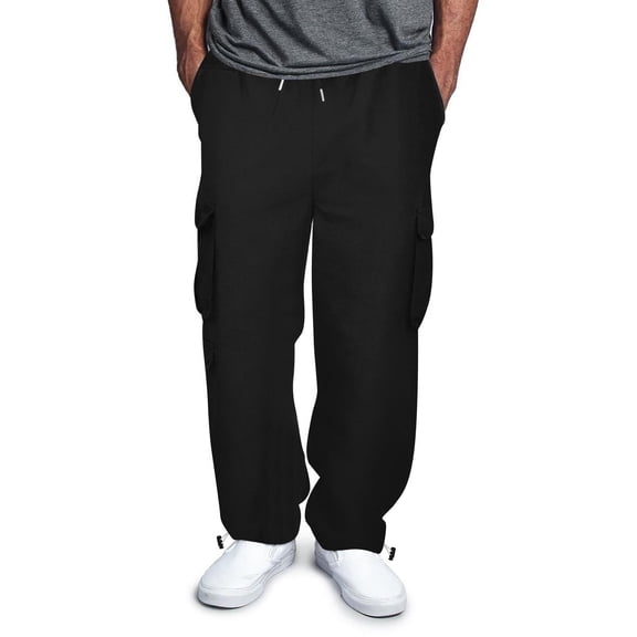 HOWPAY Cargo Sweatpants for Men Loose Fit Solid Color Wide Leg Elastic Waist Drawstring Baggy Joggers Trousers with Pockets Lounge Sweat Pants Black M