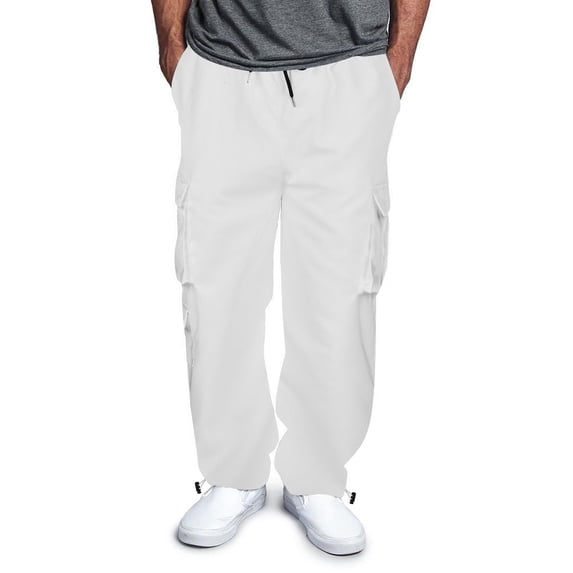 HOWPAY Cargo Sweatpants for Men Loose Fit Solid Color Wide Leg Elastic Waist Drawstring Baggy Joggers Trousers with Pockets Lounge Sweat Pants White XXL