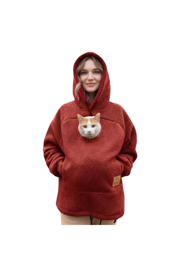 Cat Hoodie Women Pet Carrier Hoodies with Dog Pouch Warm Pullover Long Sleeve Zipper Kangaroo Pocket Cozy Comfy Sweatshirt Red XXXL
