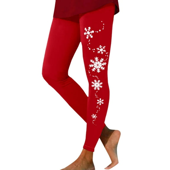 HOWPAY Christmas Leggings for Women Printed Elastic High Waist Sports Running Warm Yoga Pants Ankle Length Tummy Control Comfy Stretchy Workout Pants Red XL