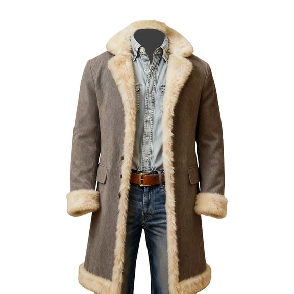 HOWPAY Christmas Trench Coat Men Solid Color Windbreaker Long Sleeve Notched Collar Long Jacket Wih Pockets Pea Coat Warm Winter Overcoat Grey L