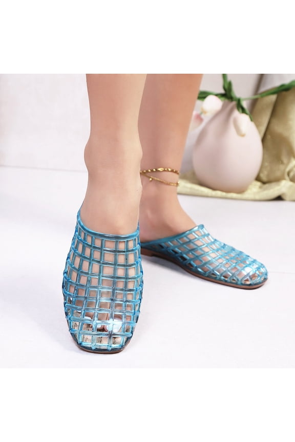 Clear Jelly Shoes Women on Jelly Mesh Hollow Slides Comfortable Closed Toe Flats Sandals Casual Summer Beach Slippers Blue 36
