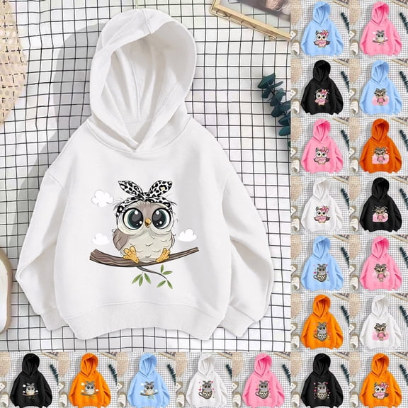 HOWPAY Cute Birds Graphic Hoodies For Girls Boys Aesthetic Hooded Sweatshirts Kids Kawaii Cartoon Anime Lightweight Pullover Tops PK3 5-6 Years