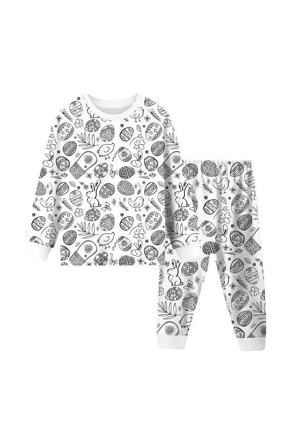 Easter Boy Outfits Funny Bunny Graphic Crew Neck Long Sleeve Tops and Elastic Jogger Pants Pj Sets Comfy Causal 2 Piece Loungewear White