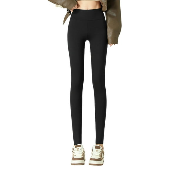 HOWPAY Fleece Lined Leggings for Women Thermal High Waisted Tights Yoga Pants Warm Winter Casual Stretchy Solid Color Running Workout Tummy Control Leggings Black M