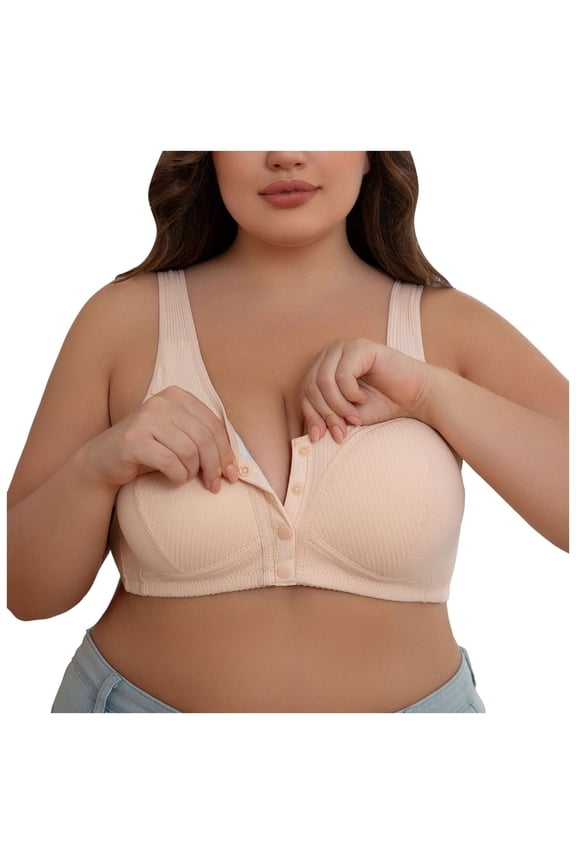 Front Closure Bras For Women Supportive Push Up Wireless Full Coverage No Underwire Snap Closing Bralettes Comfortable Soft Underwear Beige 60