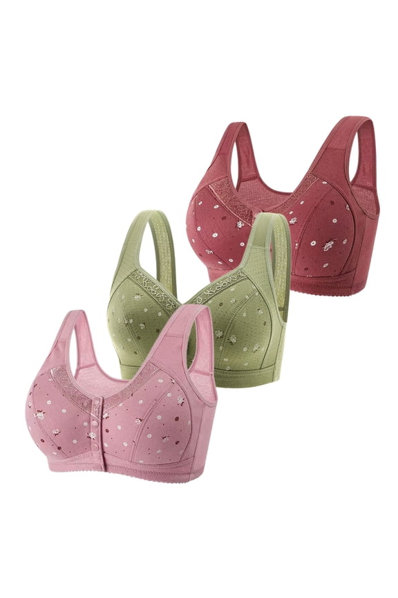 Front Closure Bras for Women Push up No Underwire Full Coverage Wireless Supportive Snap Closing Bralettes Comfortable Soft T-Shirt Bra Pink 50