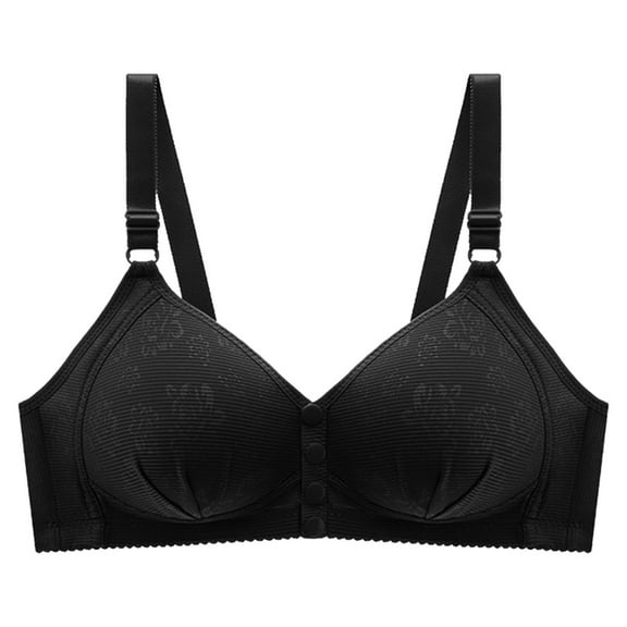 HOWPAY Front Closure Bras for Women No Underwire Full Coverage Supportive Soft Wireless Push up Snap Closing Bralettes Comfortable T-Shirt Bra Black 36