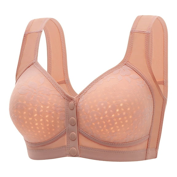 HOWPAY Front Closure Bras for Women No Underwire Supportive Wireless Full Coverage Push up Snap Closing Bralettes Comfortable Soft T-Shirt Bra Rose Gold 36