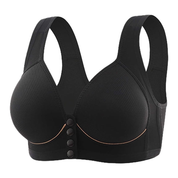 HOWPAY Front Closure Bras for Women No Underwire Wireless Full Coverage Supportive Push up Snap Closing Soft Bralettes Comfortable T-Shirt Bra Black 38