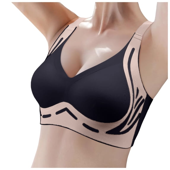HOWPAY Full Coverage Bras for Women Push up Wireless No Underwire Adjustable Straps Supportive Smooth Sports Bralettes Comfortable Soft Underwear Black L