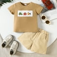 thumbnail image 1 of HOWPAY Girls 2 Piece Outfits Graphic Crew Neck Short Sleeve T-Shirt and Wide Leg Shorts Outfits Casual Lightweight Summer Sweatsuits Set Khaki, 1 of 6
