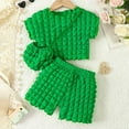 thumbnail image 1 of HOWPAY Girls 2 Piece Outfits Short Sleeve Crew Neck Tees and Elastic Waist Shorts Outfits Solid Color Loose Fit Comfy Clothing Set Green, 1 of 9
